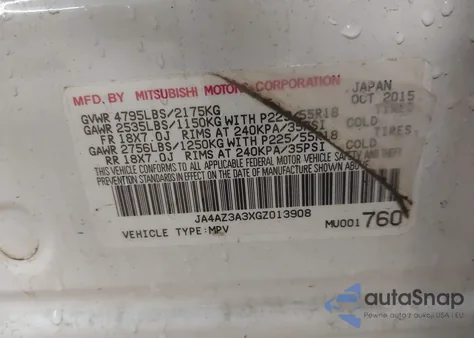 2016 Mitsubishi Outlander Se from USA, damaged, VIN JA4AZ3A3XGZ013908